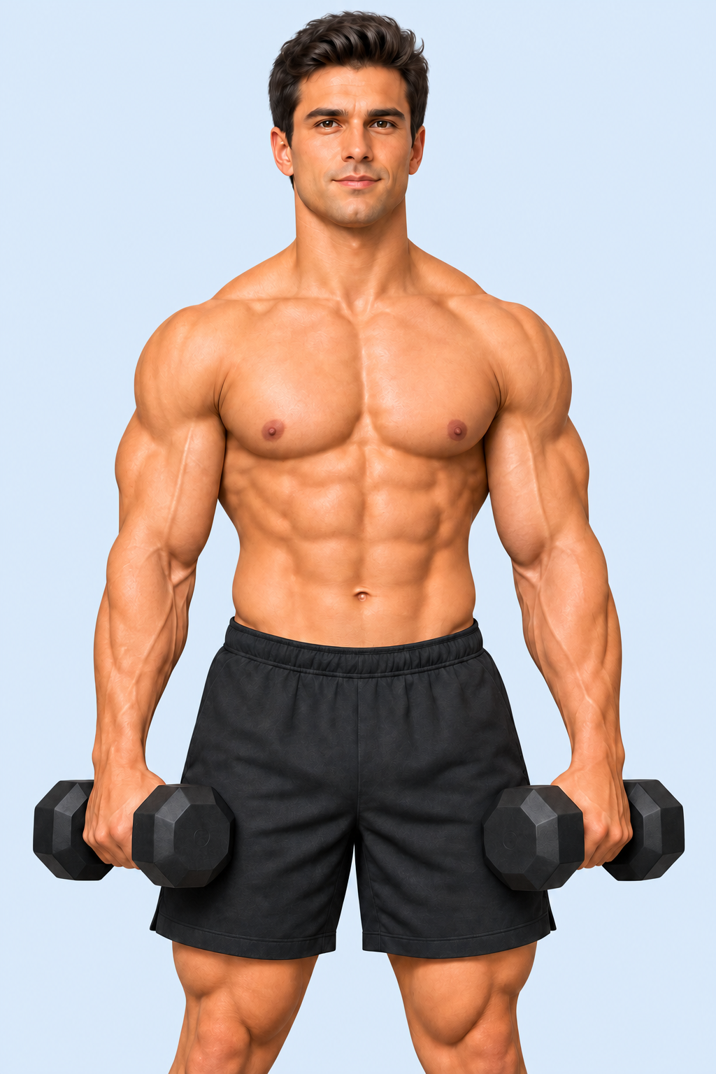Zeke holding dumbbells